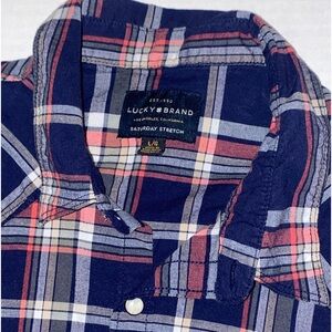 Lucky Brand Shirt Saturday Stretch PEARL Snap Blue & Red LS Shirt Large 0021